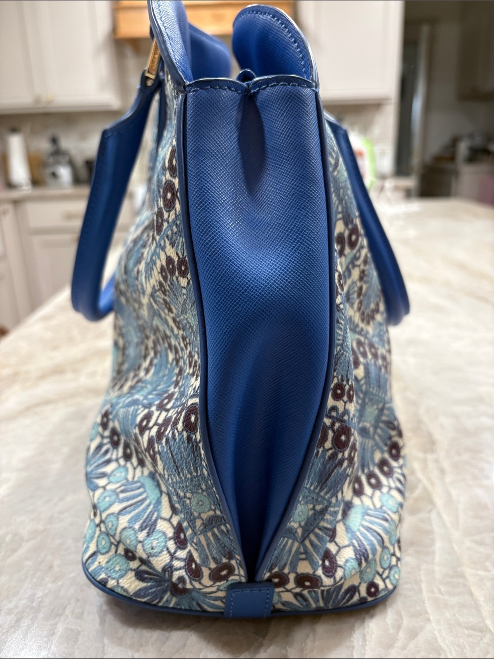 Tory Burch Blue Floral Geometric Dome Satchel with Removable Strap - Picture 8 of 8